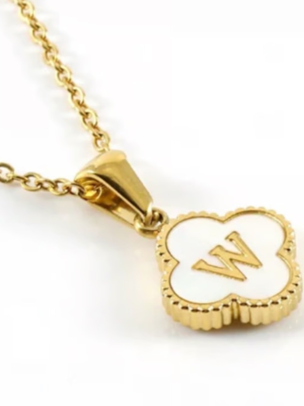 Reversible Pendant - Initial Letter W Clover Necklace